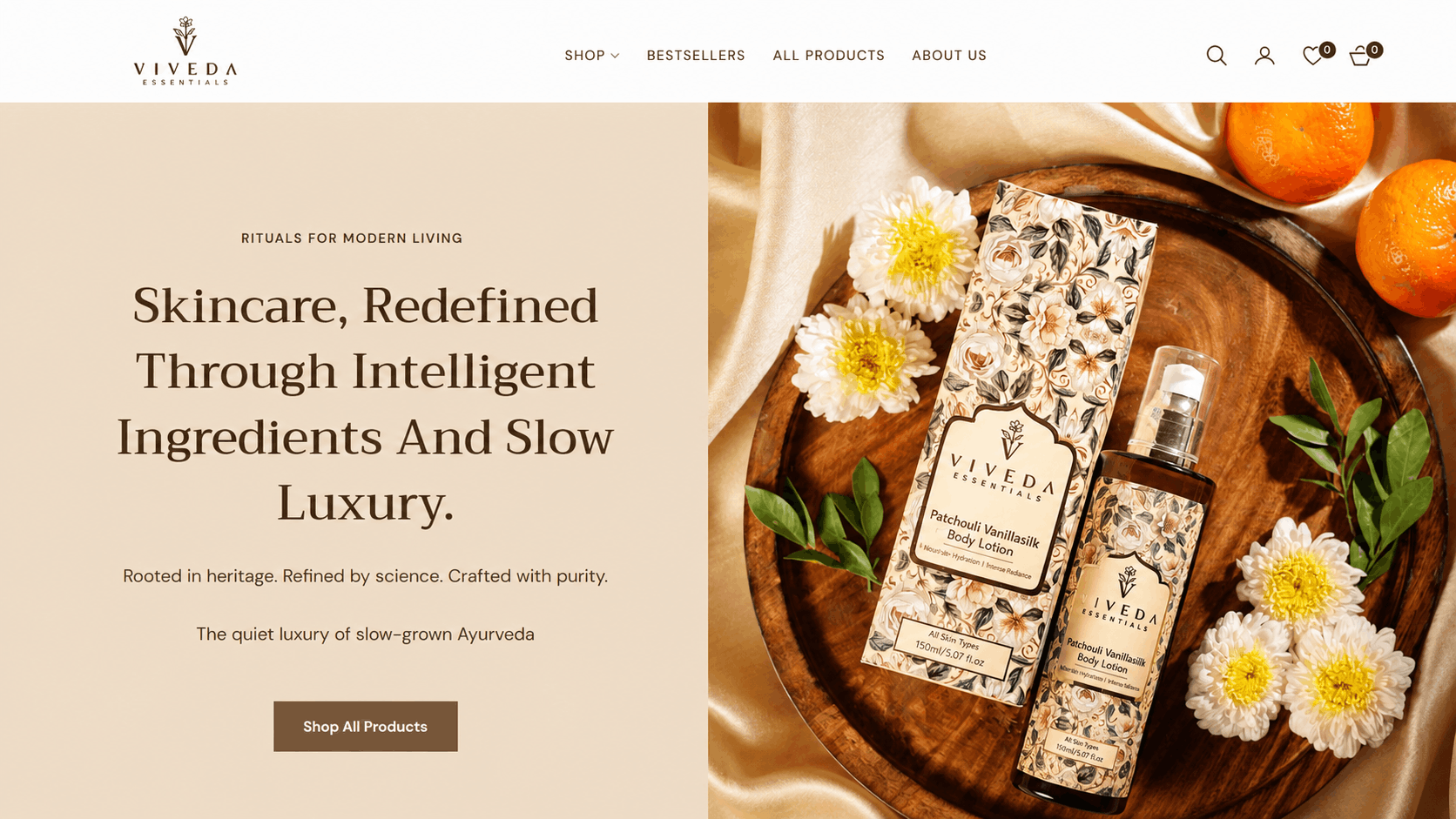 Viveda Essentials website after redesign